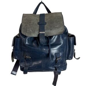 Vintage VERDE Leather Backpack – Blue & Grey